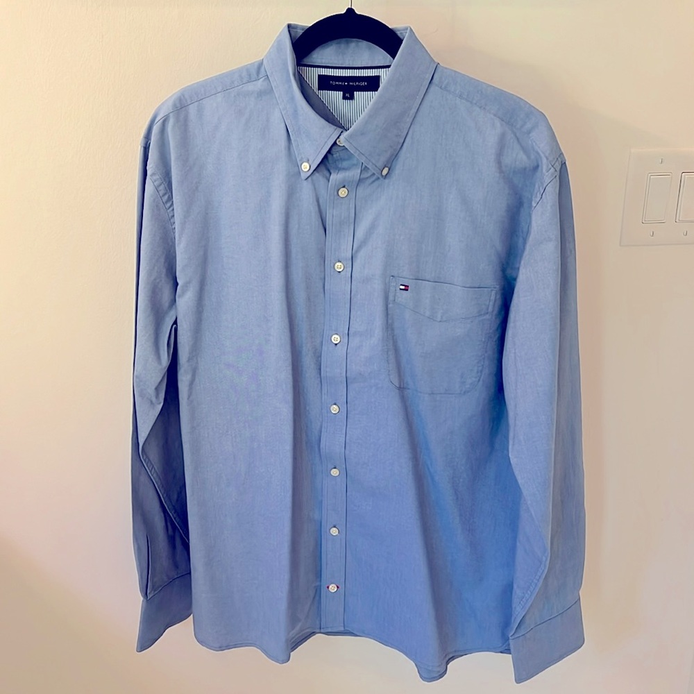 Tommy Hilfiger Long Sleeve Button Down Solid Oxford Blue Shirt XL